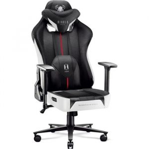 Diablo X-Player 2.0 Chaise Gaming Fauteuil de Gamer de Bureau Accoudoirs 3D Tissu Skaï Oreiller Cousin Lombaire (Blanc-Noir, XL)