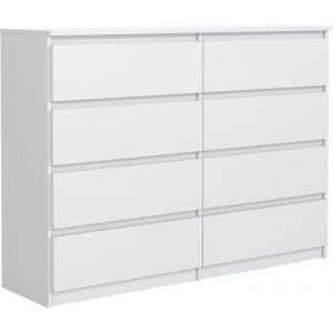 meble masztalerz Commode Blanche Mat avec 8 tiroirs 140 cm Meuble Rangement Commode Chambre Commode avec tiroirs