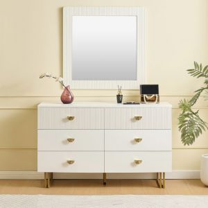 Coiffeuse avec miroir CDISPLAY-Commode de chambre &agrave; coucher Buffet &agrave; 6 tiroirs Blanc