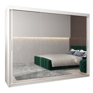 Armoire à 3 Portes Coulissantes avec Miroir Tringle et Étagères - ABIKSMEBLE Tokyo 3 250 - 250x200x62 cm Blanc