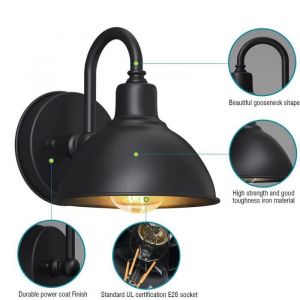 Applique Murale - Lampe Exterieur - Col de Cygne - IP55 Etanche - M&eacute;tal Noir - 1 Ampoule