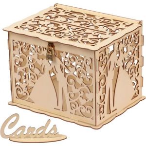 Bo&icirc;te &agrave; Cartes de Mariage en Bois Tirelire de Mariage Enveloppe Rustique avec Serrure et Fente pour F&ecirc;te Anniversaire Mariage