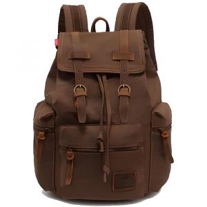 Sac à dos en cuir vintage et toile hommes - Café - Patchwork - Sac de voyage décole