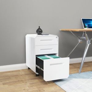 YITAHOME Caisson de Bureau - 3 Tiroirs - avec roulettes - Meuble de Bureau pour Dossiers Suspendus - Blanc - 51 x 40 x 64cm