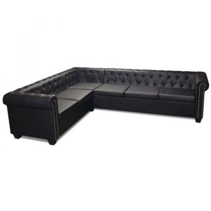 （67442） Canapé dangle Chesterfield - 6 places - Cuir synthétique Noir