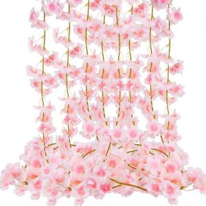 4 Pièces Guirlande Fleurs Artificielles Deco Guirlande de Fleurs de Cerisier Artificielles Fausse Fleur de Cerisier en Soie à