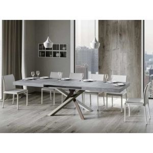 Table extensible 6 à 12 personnes gris cendré et pieds entrelacés 4 couleurs L 160 à 264 cm Artemis