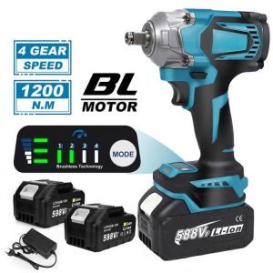 Clé à Choc Brushless 1200 NM  18V - 2 Batteris 18 V - 8 vitesses - 6700 rpm - Boulonneuse à Choc - Clé à chocs électrique -Lampe