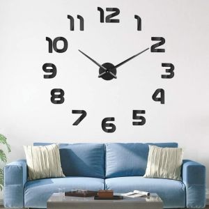 3D Horloge Murale , DIY Horloge Murale Digitale, Mouvement Silencieux, Horloge Murale Design Moderne(80 -120 cm), Noir