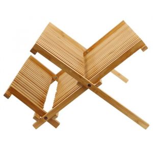&Eacute;gouttoir &agrave; Vaisselle en Bois 2 Niveaux Pliant Bambou Couverts Cuisine 42x26.5x35cm Nature