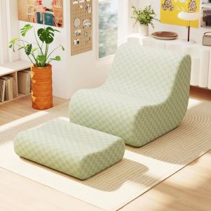 COSTWAY Canap&eacute; Pouf de Relaxtion dAppoint en Velours avec Repose-Pieds &Eacute;ponge &agrave; Haute &Eacute;lasticit&eacute;Housse Lavable en Machine Vert