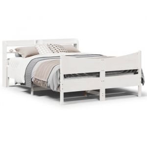 vidaXL Cadre de lit et tête de lit blanc 140x190 cm bois de pin massif sommier cadre de lit double cadre de lit en bois 3307057