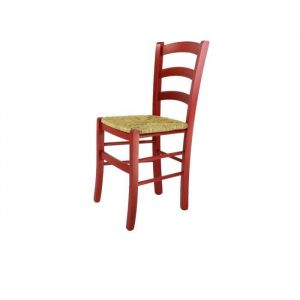Tommychairs - Chaise cuisine VENEZIA rubuste structure en bois de hêtre peindré en aniline couleur rouge et assise en paille