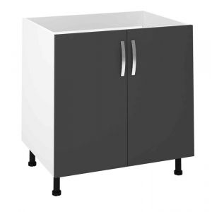 Meuble bas de cuisine pour évier avec 2 portes coloris gris - Hauteur 85 x Longueur 80 x profondeur 58 cm