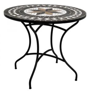 Table de repas ronde en mosaique coloris noir - D. 90 x H. 75 cm