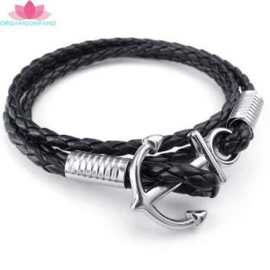 Bijoux Bracelet Homme - Tress&eacute; Anchor Ancre Manchette - Cuir - Alliage - Fantaisie - pour Homme et Femme - Cha&icirc;ne de Main -