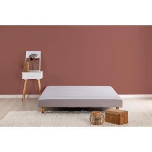 DEKO DREAM Rakenne Sommier tapissier &agrave; lattes 140 x 190 cm - Bois massif gris + Pieds
