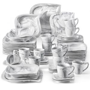 MALACASA Assiette Série ELVIRA 60 pièces Service de Table Porcelaine Marbre Le dessin de motif deau grise lisse - Gris