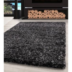 Tapis Shaggy - Haute Qualit&eacute; - Anthracite Gris Blanc Mouchet&eacute; - 140x200 cm - Salon - Rectangulaire