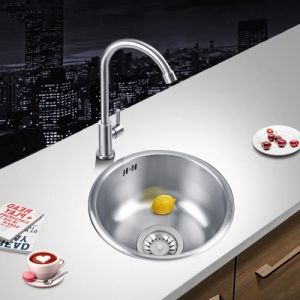 Évier de cuisine en inox avec égouttoir - HOMEWELL - Rond - 41x41x20cm