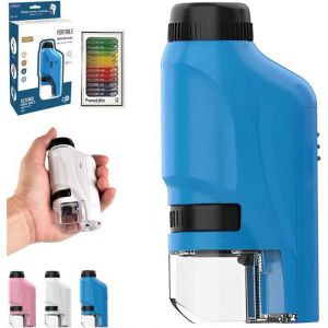 Le Petiscope Enfant Microscope Portatif Microscope Enfant Portable Microscope Enfant Periscope Enfant 60x-120x (Bleu)