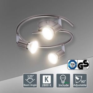 Plafonnier LED 3 Spot Orientables avec Ampoules GU10 8W Blanc Chaud Applique Plafond Spirale 230V 600lm eqv.54W Non Dimmable