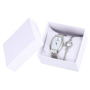 Coffret montre femme + bracelets - mode cadran irr&eacute;gulier argent luxe diamant set cadeau 2 pi&egrave;ces