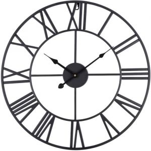 Horloge murale silencieuse en m&eacute;tal avec chiffres romains r&eacute;tro - 40 cm