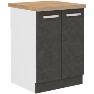 Meuble bas 2 portes battantes - Gris mat - L 60 x P 516 x H 85 cm - LASSEN