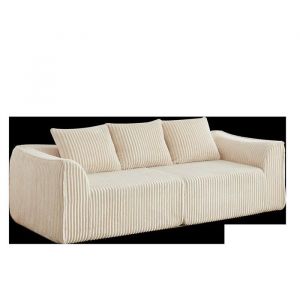 Canap&eacute; Minimaliste Corduroy 235CM Droit Ligne Courbe Mousse Beige 117x33x33 cm