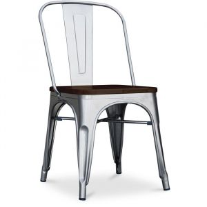 Chaise carr&eacute;e Bistrot Metalix - M&eacute;tal et bois fonc&eacute; Acier