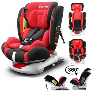 Siège Auto Pivotant 360° ISOFIX LATCH - 40-150 cm de 0 à 12 ans - Groupe 0+/1/2/3 (0-36kg) - Têtière réglable Inclinable - Rouge