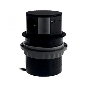 Prise plan de travail RUBY - Bloc 3 prises + 1 USB-A et 1 USB-C r&eacute;tractable noir