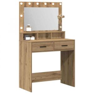 Coiffeuse en bois ding&eacute;nierie - vidaXL - Ch&ecirc;ne artisanal - 79x41x135 cm - Miroir int&eacute;gr&eacute; - &Eacute;clairage LED