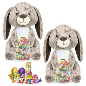 2 Assortiments de 30 petits chocolats de P&acirc;ques Kinder et Milka et leurs peluches Lapins Cadeau Original