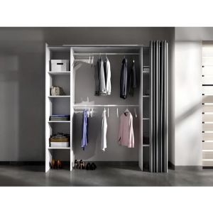 Dressing extensible DORIAN avec rideau - L110/180 cm - Coloris : Blanc et gris