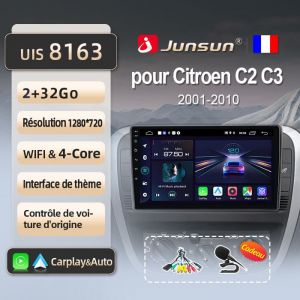 Junsun 2Go 32Go WIFI adaptateur autoradio pour Citroen C2 C3 2001-2010 accessoire autoradio android voiture carplay GPS
