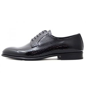 Chaussure Derby pour homme Cuir brillant imprim&eacute; Noir &eacute;l&eacute;gante Lacets OSVALDO PERICOLI