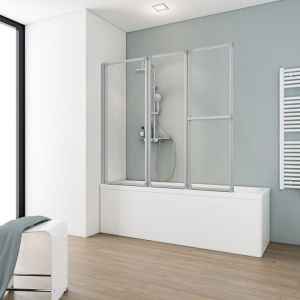 Schulte pare-baignoire 152x140cm paroi de baignoire 3 volets pivotants porte-serviette transparent  alu argent&eacute;