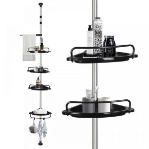 &Eacute;tag&egrave;re de douche t&eacute;lescopique noir - MENGDA - Colonne - R&eacute;glable en hauteur - Design - Multi-trous