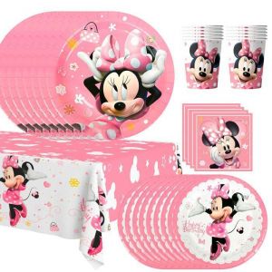 Vaisselle de Decoration Anniversaire Minnie Ensemble de Vaisselle Minnie Anniversaire-Gobelet Assiette Anniversaire Nappe