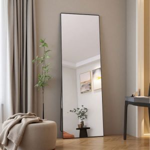 Miroir pleine longueur grand miroir sur pied chambre &agrave; coucher dressing et miroir mural &agrave; cadre fin 165&times;60 cm noir