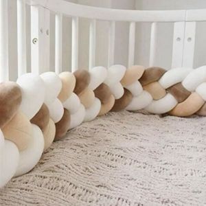 1M Parc-choc Solide de Lit de B&eacute;b&eacute; Coussin &agrave; Tour de Lit Serpent Tress&eacute; D&eacute;cor de Chambre blanc+blanc+kaki+marron