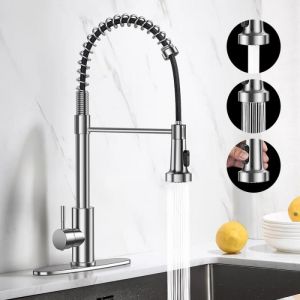 Robinet mitigeur cuisine avec douchette - PRUMYA - Evier cuisine - laiton bross&eacute; - Rotation &agrave; 360&deg;