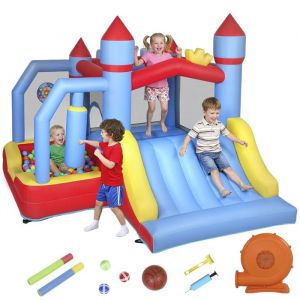 Ch&acirc;teau gonflable - AIYAPLAY - 5 en 1 - souffleur toboggans trampoline panier de basket - Oxford - 277x270x215cm - multicolore