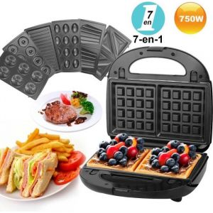 Appareil à Croque Monsieur Gaufrier électrique Multifonction 7 en 1 Grill Beignets Madeleine Gâteau aux noix - 750W VINTEKY®