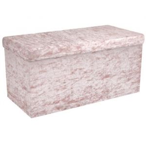Intirilife Pouf Pliable 76x38x38 cm en Velours Rose – Boîte de Rangement Décorative avec Housse en Velours Tabouret Coffre Siège