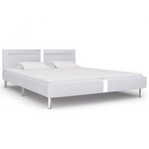 Mode 6711 Lit adulte avec LED Structure de lit Classique - Lit pour 2 personnes Lit complet- Blanc - Similicuir 180 x 200 cm