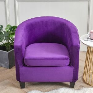 Housse de Fauteuil Velours Club 2 Pièces Housse de Fauteuil Extensible Housse Fauteuil Salon Cabriolet Tub Chair-Violet