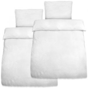 Beautissu Parure de lit seersucker Lot de 4 Blanc 2 personnes - 2 Housses de couette de 135x200cm 2 taies doreiller 80x80cm